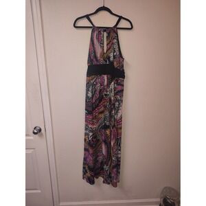 Corey P Paisley Halter Maxi Dress XL Multi Color Keyhole Empire Waist Boho‎